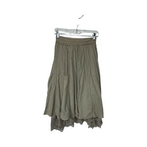 Lapis Beige Pull-on Bohemian Full Midi Skirt Crochet Embellished Size Small